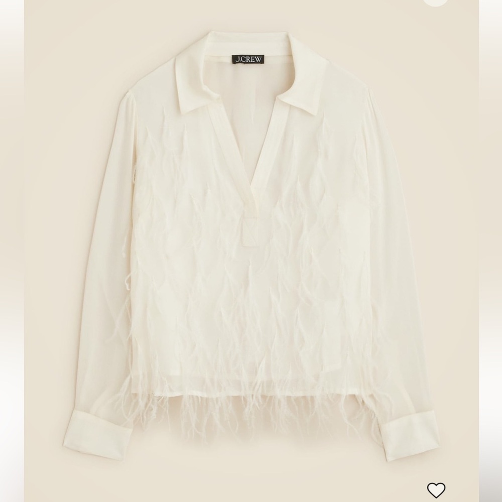 J. Crew Ivory Feather-Trim Sheer Blouse